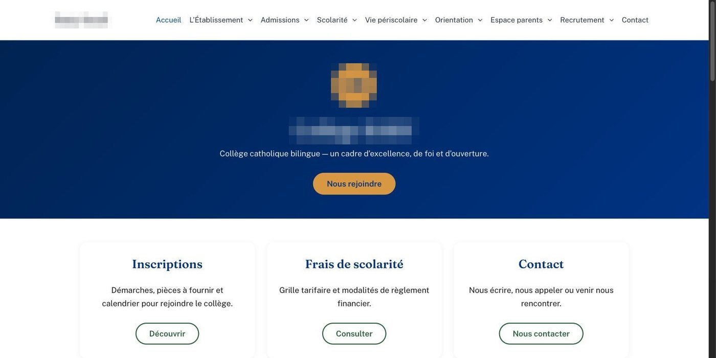 Page d'accueil (nom de l'établissement masqué)